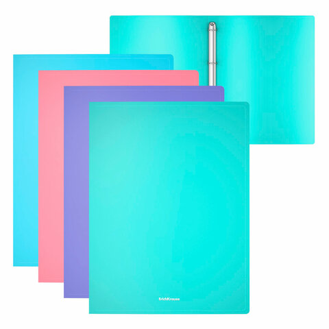 папка на 4 кольцах erich krause "diagonal pastel", 24 мм, до 150 листов, ассорти, 0,6 мм, 49978