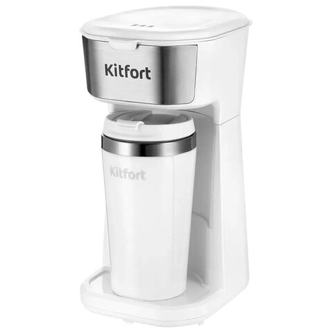 кофеварка капельная kitfort кт-7411, 450 вт, объем 0,4 л, термокружка в подарок, белая