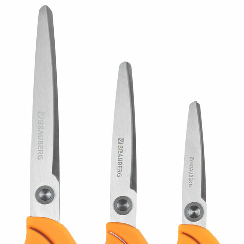 ножницы brauberg "professional" 3 шт. (135, 180, 210 мм), серо-оранжевые ручки, выгодная упаковка, 2