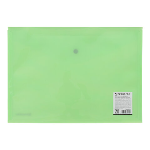 папка-конверт с кнопкой brauberg "pastel", а4, до 100 листов, непрозрачная, мятная, 0,18 мм, 270477