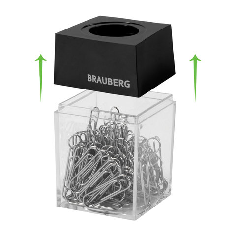 скрепочница магнитная brauberg со 100 никелированными скрепками 28 мм, прозрачный корпус, 228400
