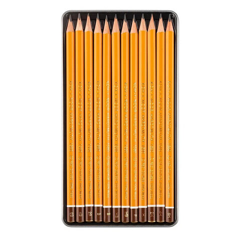 карандаши чернографитные koh-i-noor, набор 12 шт., "art" 6b-6h, без резинки, металлическая коробка, 
