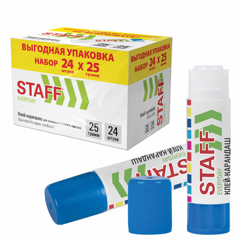 клей-карандаш 25 г, выгодная упаковка, комплект 24 штуки, staff everyday, 273018