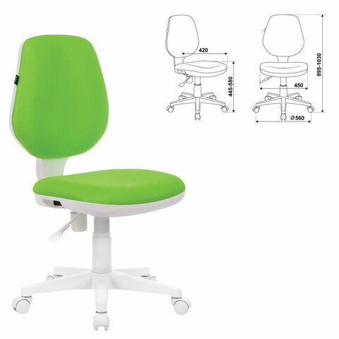 кресло детское brabix "fancy mg-201w", без подлокотников, пластик белый, салатовое, 532414, mg-201w_
