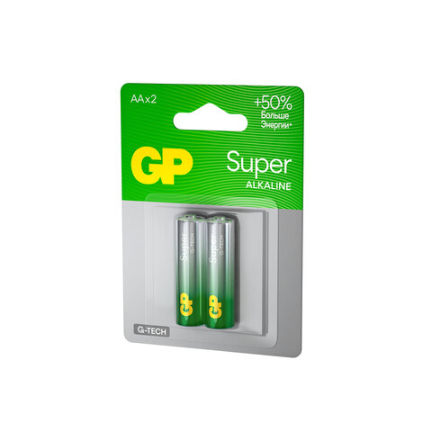 батарейки комплект 2 шт., gp super g-tech, aa (lr6, 15а), алкалиновые, пальчиковые, блистер, 15a-2cr