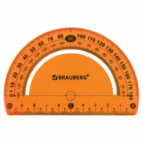 транспортир 10 см гибкий brauberg "flex", пластиковый, 180 градусов, ассорти, европодвес, 210676