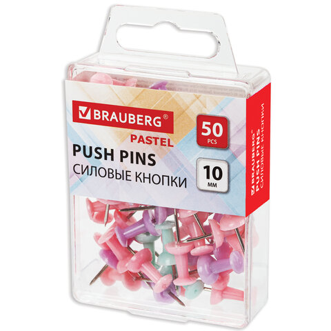 силовые кнопки-гвоздики brauberg pastel, пастельные цвета, 50 штук, 10 мм, 272758