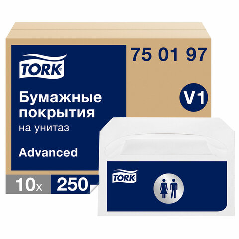 покрытия на унитаз tellus/tork (система v1), 1/2 сложения, комплект 250 шт., 37х41 см, advanced, бел
