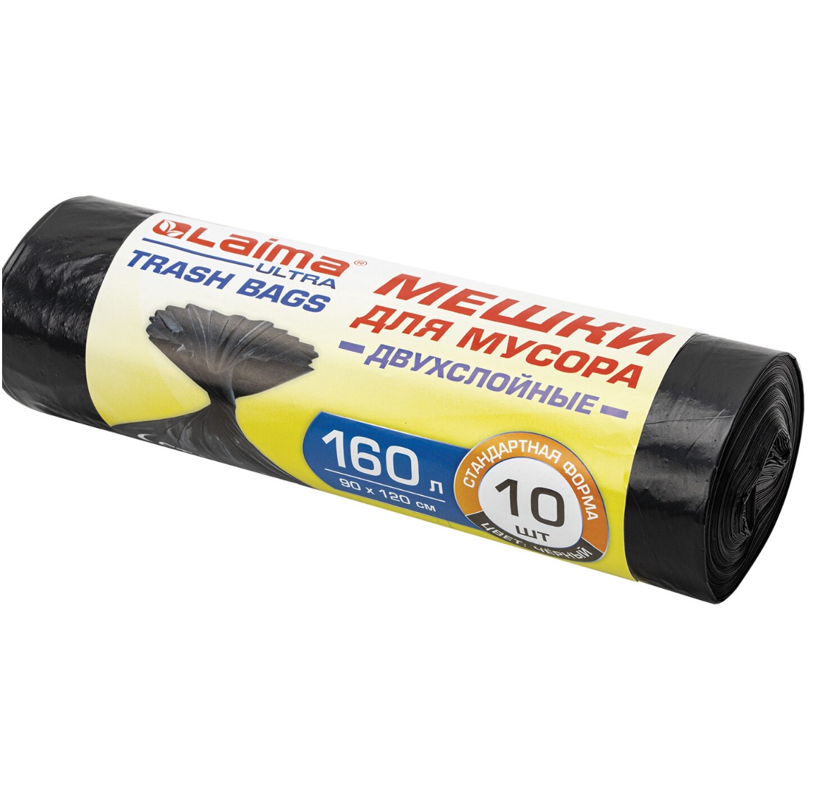 мешки для мусора laima "ultra" 160 л черные, рулон 10 шт. прочные, пвд 30 мкм, 90х120 см, 607694