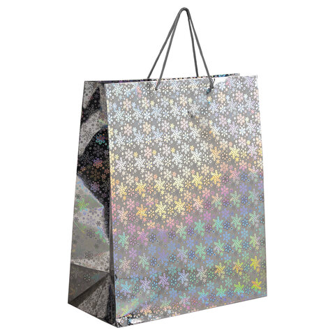 пакет подарочный новогодний (1 шт.) 41x19x49 см (xxl), голография, ассорти 3 цвета, золотая сказка, 