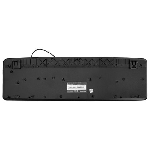 клавиатура проводная бесшумная, usb, 104 клавиши, sonnen kb-8136, черная, 513946