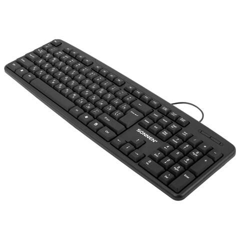 клавиатура проводная бесшумная, usb, 104 клавиши, sonnen kb-8136, черная, 513946