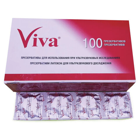 презервативы для узи viva, комплект 100 шт., без накопителя, гладкие, без смазки, 210х28 мм, 1080200