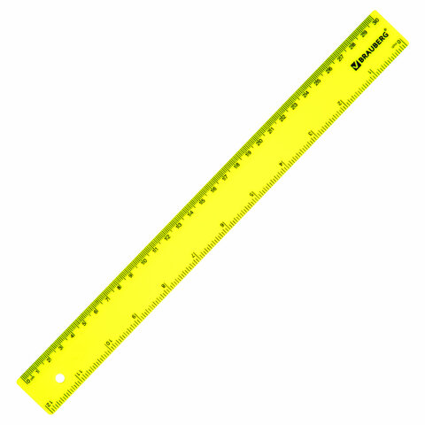линейка пластиковая 30 см, brauberg, неоновая, ассорти, 210839