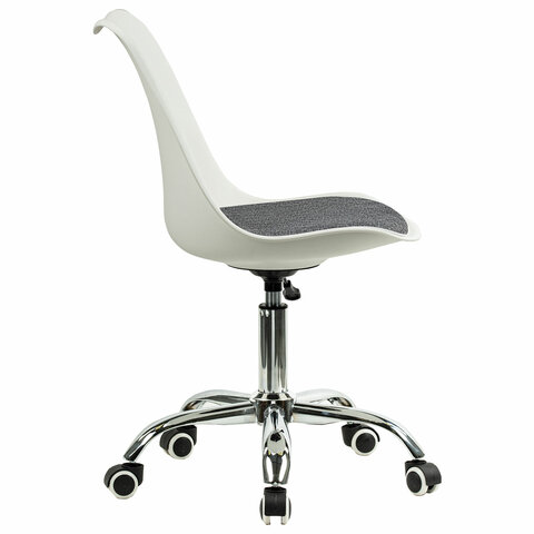 кресло стул brabix "eames mg-310 ch", хром, пластик белый, ткань серая, 532924