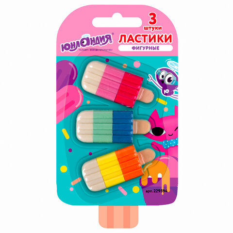 набор ластиков фигурных юнландия "сладкие истории", 3 шт., ассорти, 229594