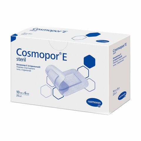 пластырь-повязка cosmopor e steril, комплект 25 шт., нетканая основа, 10х6 см, 901009