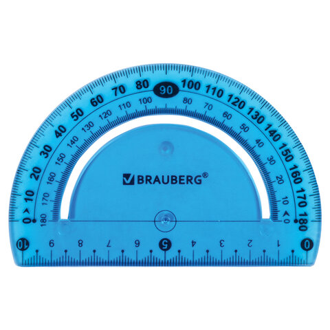 транспортир 10 см гибкий brauberg "flex", пластиковый, 180 градусов, ассорти, европодвес, 210676