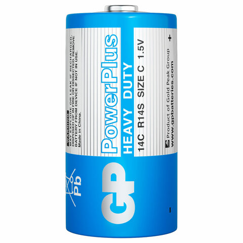 батарейки комплект 2 шт., gp powerplus c (14c), солевые, в пленке, 14cebra-2s2