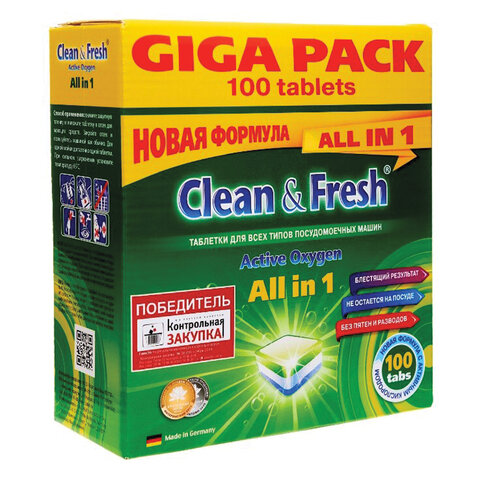 таблетки для посудомоечных машин 100 шт. clean&fresh "all-in-1", ут000000044