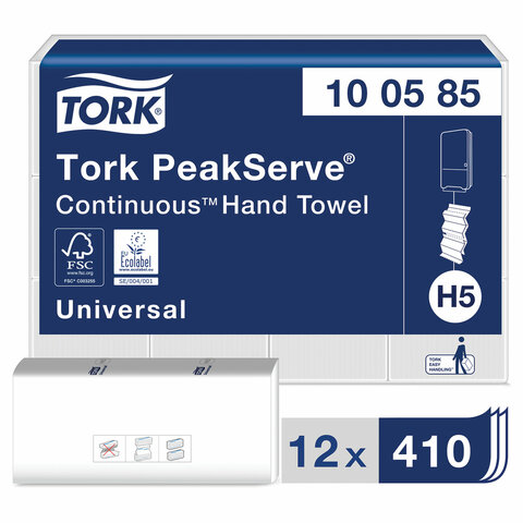 полотенца бумажные 410 шт., tork (система h5) peakserve, universal, комплект 12 пачек, 22,5x20 см, w