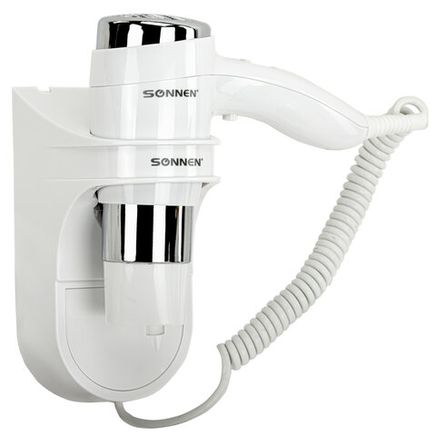фен для волос настенный sonnen hd-2112 extra power, 1600 вт, 2 скорости, белый/хром, 608480