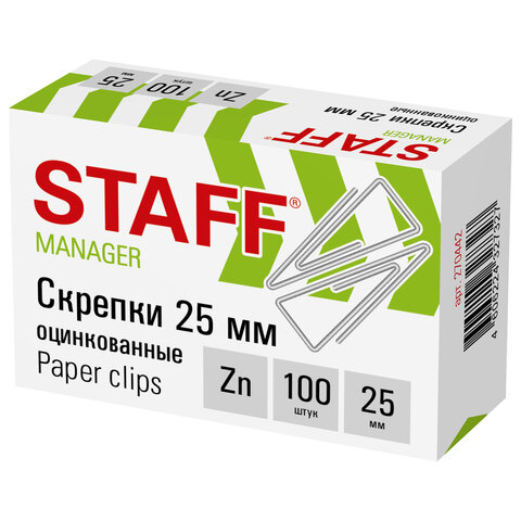 скрепки staff, 25 мм, оцинкованные, треугольные, 100 шт., в картонной коробке, 270442