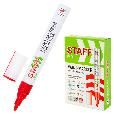 маркер-краска лаковый (paint marker) 2-4 мм, красный, нитро-основа, staff profit, для любых поверхно