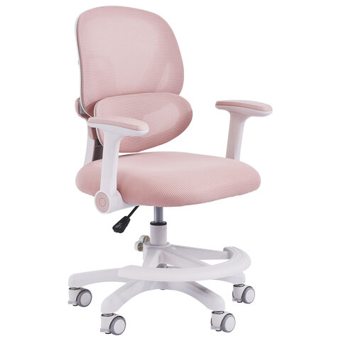 кресло детское с подставкой для ног brabix kids "mg-220", сетка/ткань tw, розовое, 533314