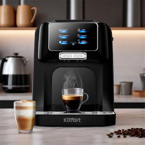 кофемашина kitfort кт-7424, 1480 вт, объем 1,5 л, для зерен 200 г, черная