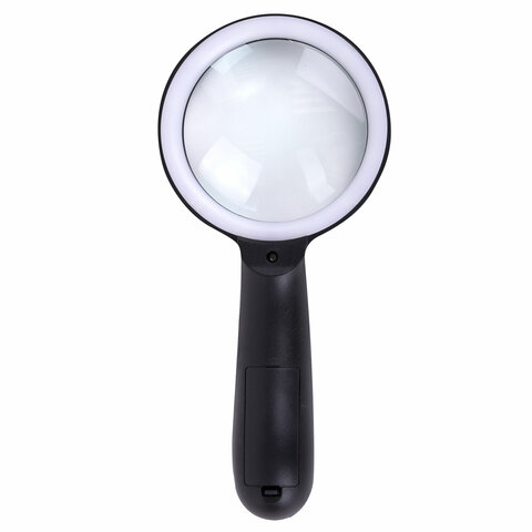 лупа просмотровая с led-подсветкой, диаметр 90 мм, увеличение 10, корпус черный, brauberg, 455928