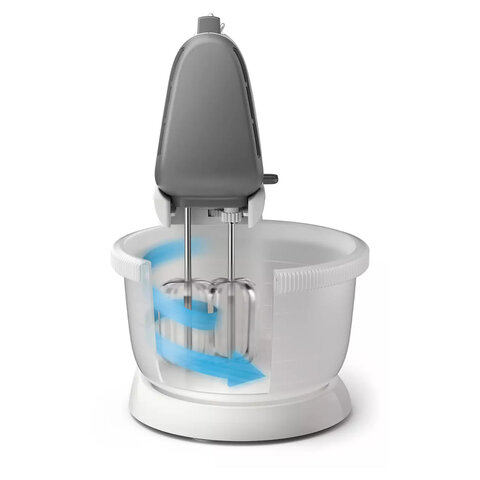 миксер philips hr3745/00 на подставке 450 вт, 5 скоростей, 2 венчика, 2 крюка для теста, чаша, белый