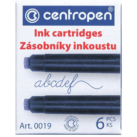 картриджи чернильные синие centropen, комплект 6 шт., 0019/6, 1 0019 0601