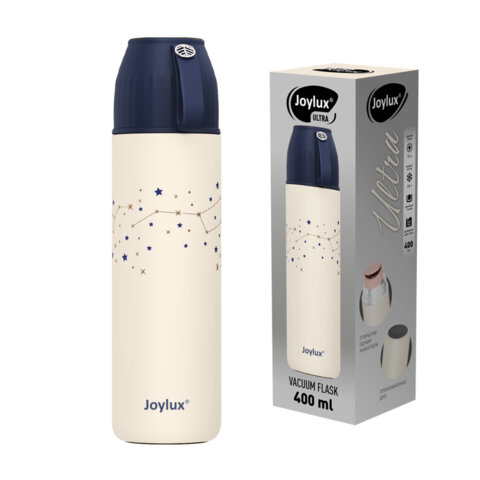 термос 0,4 л joylux (джойлюкс) ultra, нержавеющая сталь sus304, крышка/кружка + ремешок, звезды, 700