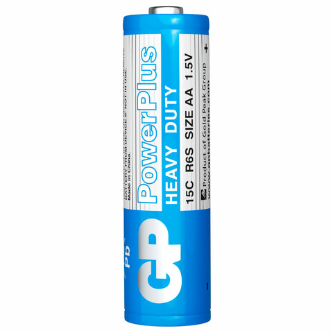 батарейки комплект 4 шт., gp powerplus aa (r6, 15g), солевые, пальчиковые, в пленке, 15cebra-2s4