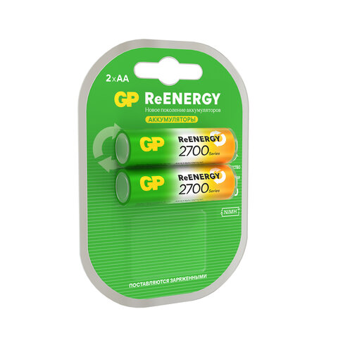 батарейки аккумуляторные gp reenergy ni-mh пальчиковые комплект 2 шт., аа (hr6), 2600 mah, 270aahcrg
