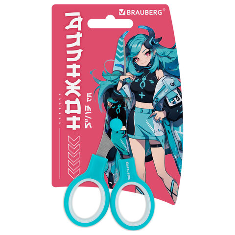 ножницы 130 мм, мятные, с цветной печатью "аниме", brauberg anime, 238956