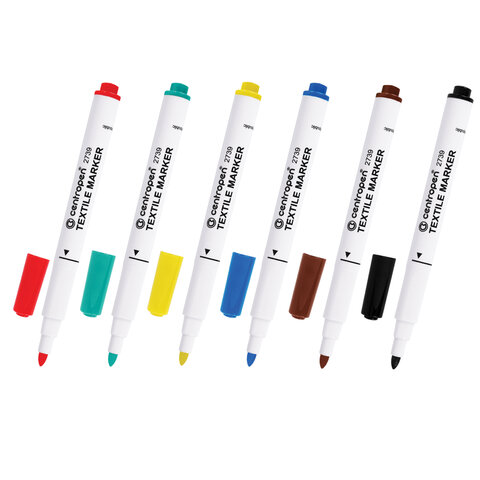 маркеры для ткани 6 цветов centropen "textile marker", круглый наконечник, 1,8 мм, 2739/6, 5 2739 06