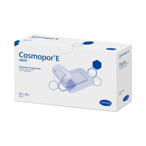 пластырь-повязка cosmopor e steril, комплект 25 шт., нетканая основа, 15х8 см, 901021