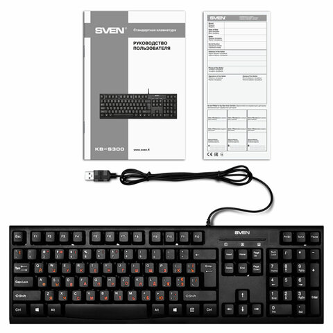 клавиатура проводная sven kb-s300, usb, 104 клавиши, чёрная, sv-015756