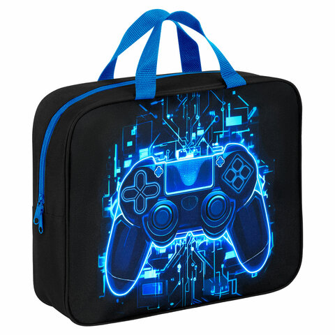 папка на молнии с ручками brauberg kids а4, 1 отделение, полиэстер, 80 мм, "digital gamepad", 273316