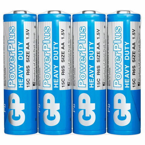 батарейки комплект 4 шт., gp powerplus aa (r6, 15g), солевые, пальчиковые, в пленке, 15cebra-2s4