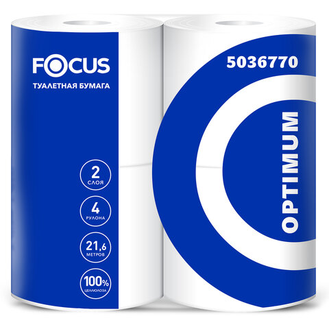 бумага туалетная, спайка 4 шт., 2-слойная (4х21,6 м), focus optimum, белая, 5036770