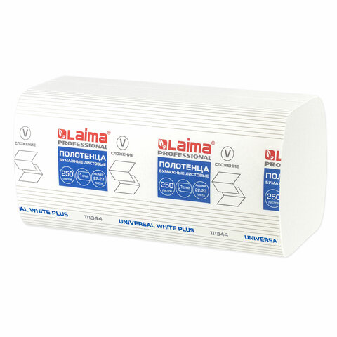 полотенца бумажные 250 шт., laima (h3) universal white plus, 1-слойные, белые, комплект 20 пачек, 23