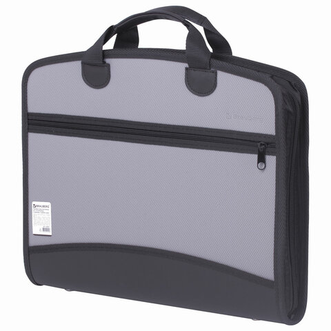 папка-портфель пластиковая brauberg а4+ (375х305х60 мм), 4 отделения, 2 кармана, серая, 228685