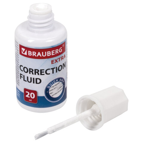 корректирующая жидкость brauberg extra быстросохнущая, 20 мл, с кисточкой, 229397