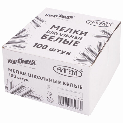 мел белый квадратный 100 штук, юнландия (алгем), картонная упаковка, 229070