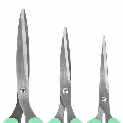 ножницы brauberg "classic pro" 3 шт. (155, 185, 210 мм), мятные ручки, выгодная упаковка, 272979