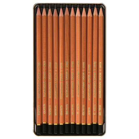 карандаши чернографитные koh-i-noor, набор 12 шт., "art", 2.5 мм.8в-2h, без резинки, металл.коробка,