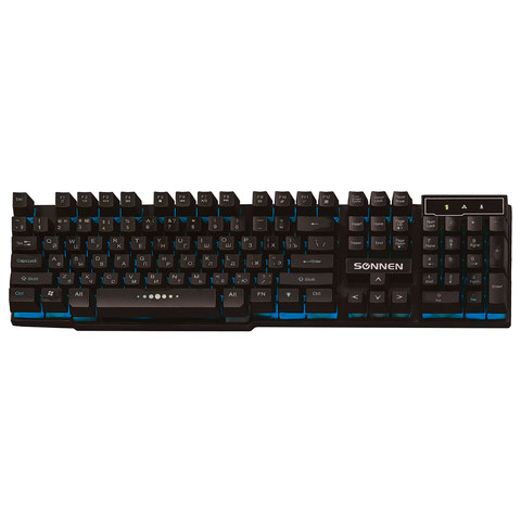 клавиатура проводная sonnen kb-7010, usb, 104 клавиши, led-подсветка, черная, 512653